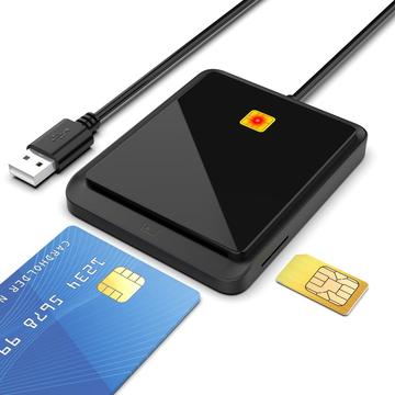 Leitor de cartões inteligentes USB 2.0 - SIM, BI, cartão bancário - Preto