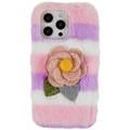 Capa de TPU 3D Plush Inverno peludo para iPhone 14 Pro - Cor-de-Rosa Rosa