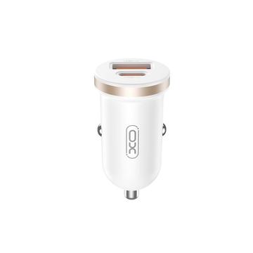 Carregador rápido para automóvel XO CC56 30W - PD3.0 USB-C, QC3.0 USB-A - Branco