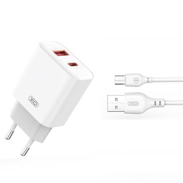 Carregador rápido de parede XO CE12 com cabo MicroUSB - 20W, QC, PD - Branco