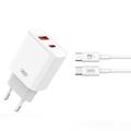 Carregador rápido de parede XO CE12 com cabo USB-C - 20W, QC, PD - Branco