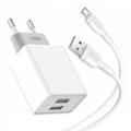 Carregador rápido de porta USB dupla XO L65 com cabo MicroUSB - Branco