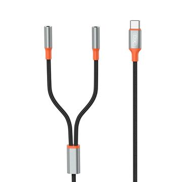 Cabo de áudio 2 em 1 XO NB-R269B - USB-C / 2x3.5mm - 1.2m - Preto