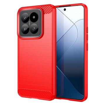 Capa de TPU Escovado para Xiaomi 14 Pro - Fibra de Carbono - Vermelho