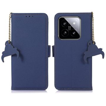 Bolsa de Pele Tipo Carteira com RFID para Xiaomi 14 Pro - Azul