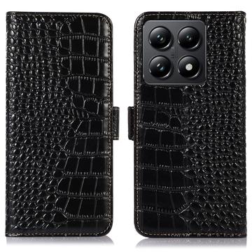 Bolsa de Pele Tipo Carteira Crocodile com RFID para Xiaomi 14T