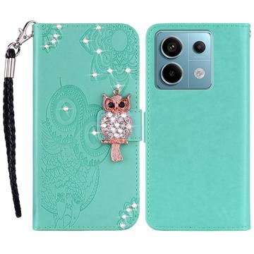 Capa de carteira com strass de coruja para Xiaomi Redmi Note 13 4G