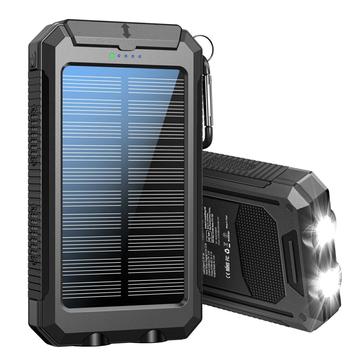 YD-886 Banco de energia solar à prova de água 8000mAh com lanterna e bússola - Preto