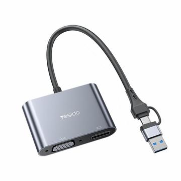 YESIDO HM15 Adaptador USB / Tipo C para VGA + HD Adaptador de espelhamento de monitores duplos HDTV