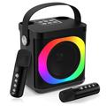 YS307 Coluna de karaoke doméstica com Bluetooth Altifalante com luz RGB e 2 microfones - Preto