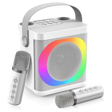 YS307 Coluna de karaoke doméstica com Bluetooth Altifalante com luz RGB e 2 microfones - Prata