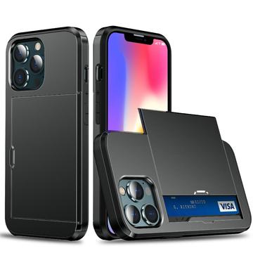 Capa Híbrida com Slot para Cartão Deslizante para iPhone 13 Pro - Preto