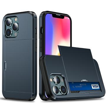 Capa Híbrida com Slot para Cartão Deslizante para iPhone 13 Pro - Azul Escuro