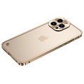 Protecção Lateral em Metal com Traseira em Vidro Temperado para iPhone 13 Pro - Dourado