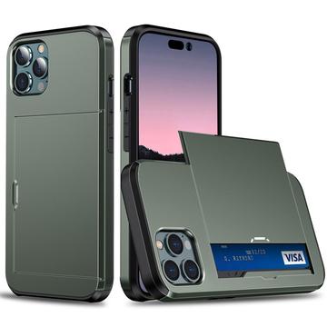 Capa Híbrida com Slot para Cartão Deslizante para iPhone 14 Pro - Verde Militar