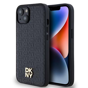 Capa para iPhone 15 DKNY Repeat Pattern Stack Logo - Compatível com MagSafe - Preto