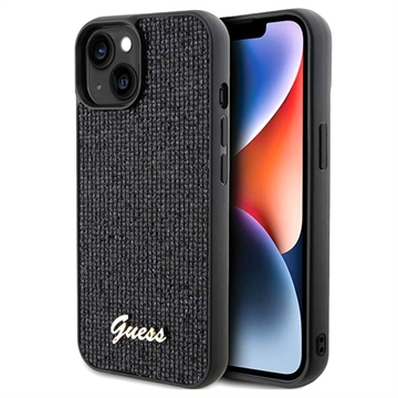 Capa Guess Disco Metal Script Logo para iPhone 15 - Preto