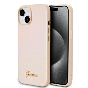 Capa híbrida para iPhone 15 Guess Iridescent Metal Script