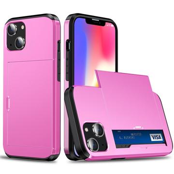 Capa Híbrida com Porta-Cartões Deslizantes para iPhone 15 - Cor-de-Rosa