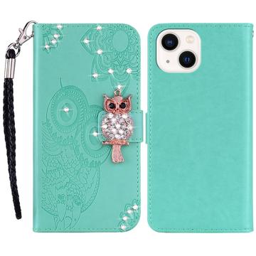 iPhone 15 Capa para carteira com strass de coruja