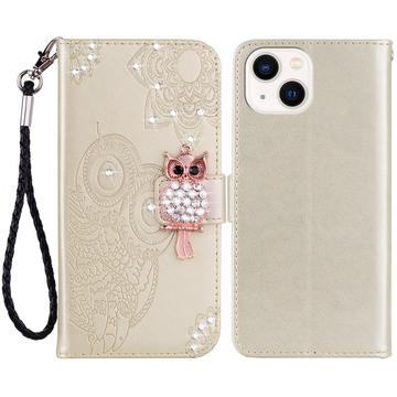 Capa para carteira iPhone 15 Owl Rhinestone