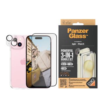 Conjunto de Proteção PanzerGlass 3-em-1 para iPhone 15 - Transparente