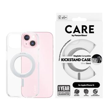 Capa Kickstand PanzerGlass Care para iPhone 15 - Compatível com MagSafe - Prateado