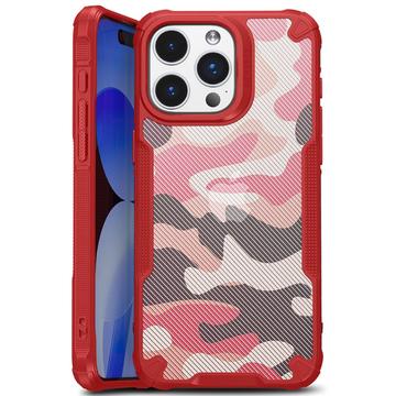 Capa Híbrida Antichoques para iPhone 15 Plus - Camuflagem - Vermelho