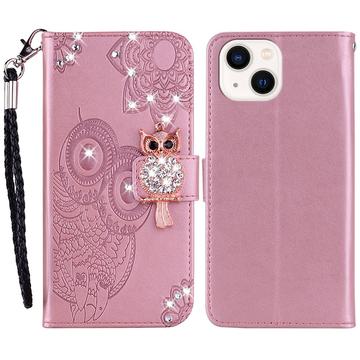 Capa para carteira iPhone 15 Plus Owl Rhinestone