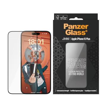 Protetor de ecrã PanzerGlass Ceramic Protection para iPhone 15 Plus Ultra-Wide Fit EasyAligner - 9H - Bordo preto