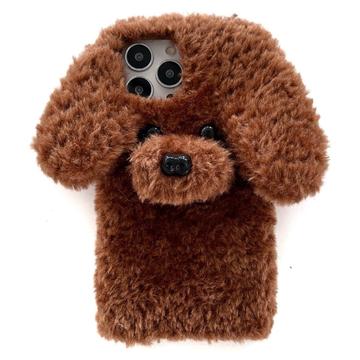 Capa de pelúcia adorável em forma de cão de pelúcia para iPhone 15 Pro