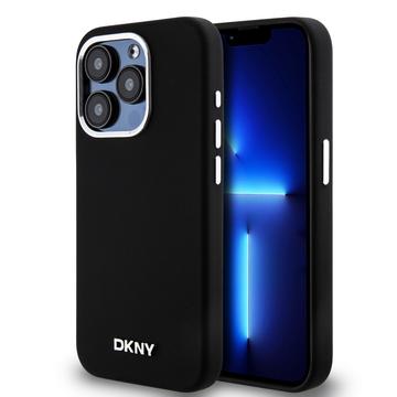 Capa DKNY Logotipo de metal de silicone líquido para iPhone 15 Pro - Compatível com Magsafe - Preto