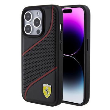 Capa Perfurada com Linhas Inclinadas Ferrari para iPhone 15 Pro - Preto