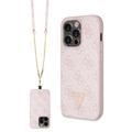 Capa com Alça Crossbody Guess 4G Strass Triangle Metal Logo para iPhone 15 Pro - Cor-de-Rosa