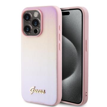 Capa híbrida com escrita metálica Iridescent Guess para iPhone 15 Pro - Rosa