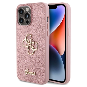 Capa Guess Fixed Glitter 4G Metal Logo para iPhone 15 Pro Max - Cor-de-Rosa