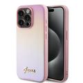 Capa híbrida com escrita metálica Iridescent Guess para iPhone 15 Pro Max - Rosa