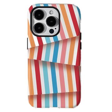 Capa híbrida 2 em 1 removível com listras para iPhone 15 Pro Max - Arco-íris