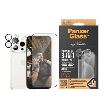 Conjunto de Proteção PanzerGlass 3-em-1 para iPhone 15 Pro - Transparente