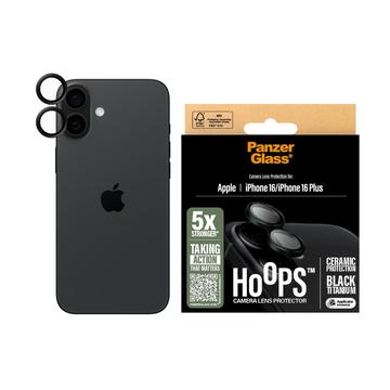 Protetor de lente de câmara em cerâmica PanzerGlass Hoops para iPhone 16/16 Plus - Preto