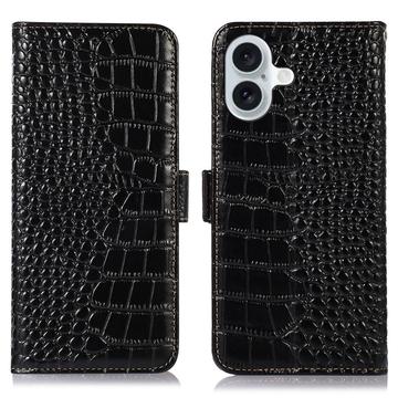 Bolsa de Pele Tipo Carteira Crocodile com RFID para iPhone 16