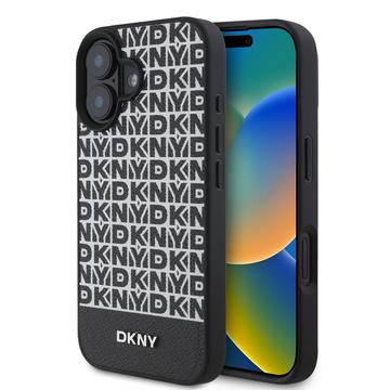 Capa para iPhone 16 DKNY Repeat Pattern Bottom Stripe - Compatível com MagSafe - Preto