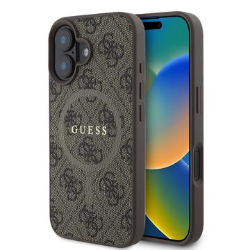 Capa com anel colorido Guess 4G para iPhone 16 - Compatível com MagSafe - Castanho