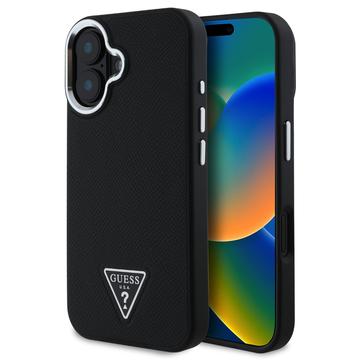 Capa para iPhone 16 Guess Grained Triangle Logo - Compatível com MagSafe - Preto