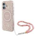 Capa com alça de pérola iPhone 16 Guess IML Flowers Allover Electro - Compatível com MagSafe