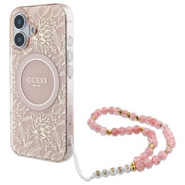 Capa com alça de pérola iPhone 16 Guess IML Flowers Allover Electro - Compatível com MagSafe