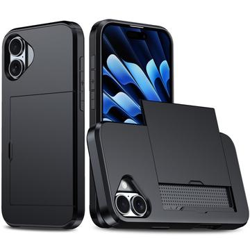 Capa Híbrida com Slot para Cartão Deslizante para iPhone 16 - Preto