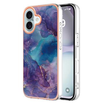 Capa Galvanizada de TPU para iPhone 16 com Padrão de Mármore - Púrpura