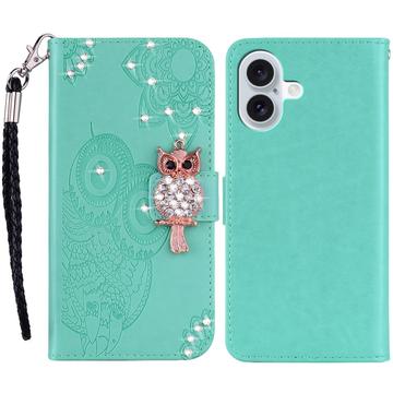 iPhone 16 Capa para carteira com strass de coruja