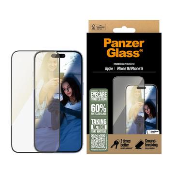 Protetor de ecrã PanzerGlass EyeCare Ultra-Wide Fit EasyAligner para iPhone 16/15 - Bordo preto